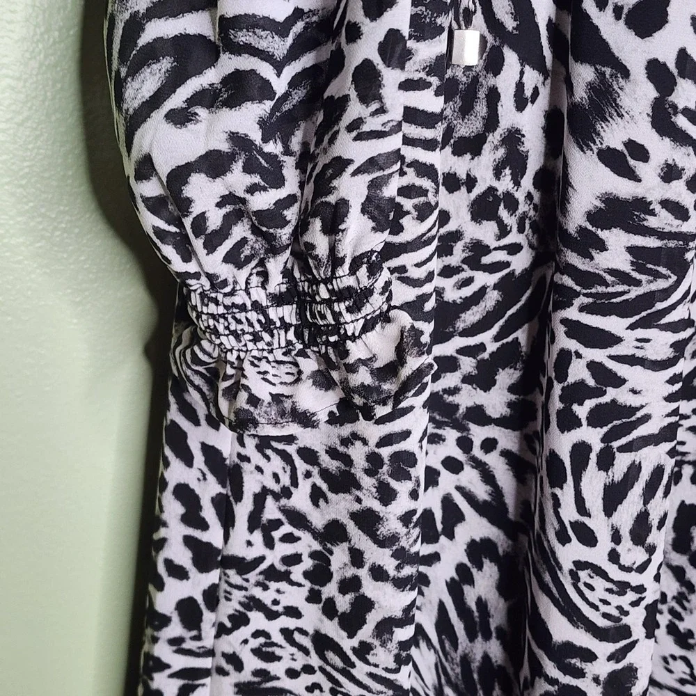 Michael Kors Long Sleeve Dress Black White Cold Shoulder Midi‎ Tassel Prep S